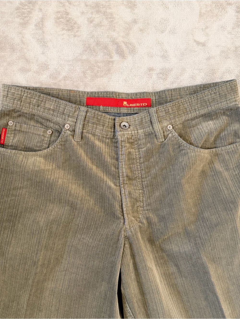 Alberto Fancy Velvet Corduroy Pants Olive Green Men Size 36x32 EUC - Tim Design